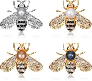 Honey Bee Brooches Crystal Insect Themed Bee Brooch Animal Fashion gold pearl - Picture 1 of 5
