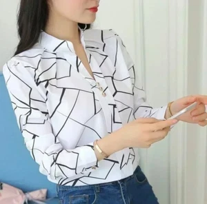 Women Printed Pullover t Shirt Blouse Fashion Slim Chifton Long-sleeve Women.. - Picture 1 of 2