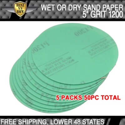 x50 PCS Wet Dry Green Sanding Paper Repair Sand Disc 1200 Grit 5 Inch PSA - Image 1 of 4