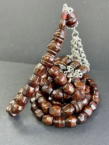 Antique Old 19th Hard Wood Prayer Worry 99 Beads Necklace Islamic نرجيل قديم R1 - Picture 1 of 12