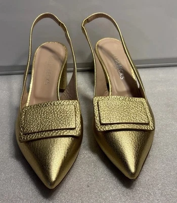 Bells & Becks Luna Soft GoldLeather Slingback heels Made in Italy SIZE 36.5 US 6 - Image 1 of 4