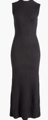 Topshop Mujer Punto Acanalado Silueta Acampanado Dobladillo Sin Mangas Minimalista Negro Maxi L Foto 1 de 4