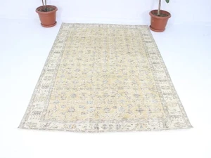 Alfombra vintage anudada a mano beige crema alfombra de lana envejecida 5x8 pies - Imagen 1 de 10