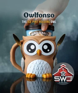 Owlfonso the Owl – Ice Cream Pint Holder with Spoon Slots & Snack Drawer - Picture 1 of 8