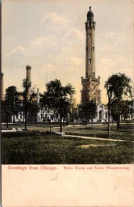 WATER WORKS and TOWER Greetings from CHICAGO, Illinois IL UDB unused Postcard - Picture 1 of 2