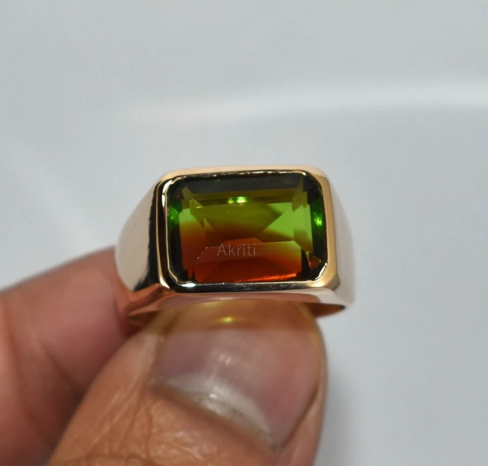 Anel de sinete de cobre turmalina melancia sempre sob demanda joias feitas à mão - Imagem 1 de 4