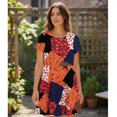 Vestido beige eci para mujer 6 colorido floral retazos hippie country occidental boho Foto 1 de 4