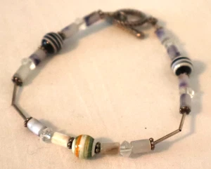 HAND CRAFTED SILVER TONE BEADED BRACELET-TOGGLE CLASP W. SPACERS-7" LONG-NEW - Picture 1 of 3