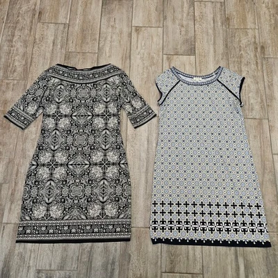Lote de 2 vestidos Max Studio para mujer talla L estampado geométrico tejido cambio oficina moderna Foto 1 de 4