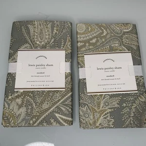 Set Of 2 Pottery Barn Lewis Paisley Pillow Shams Standard Green 26x20 Cotton - Picture 1 of 5