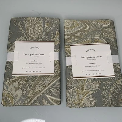 Juego de 2 fundas de almohada Pottery Barn Lewis cachemir estándar verde 26x20 algodón Foto 1 de 4