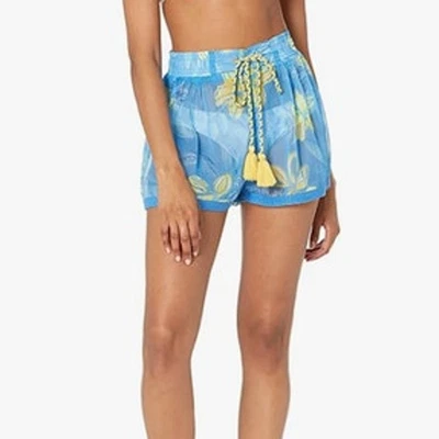 RAMY BROOK Shorts NEW Size L Printed Tessa Semi Sheer Blue Elastic Waist $195 - Image 1 of 4