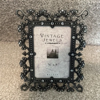 Malden Int’l Designs 3.5”x 5” Vintage Jewels Pewter Finished Picture Frame - Image 1 of 4