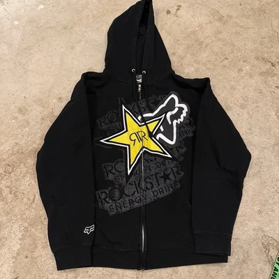 Jaqueta com capuz Fox Racing X Rockstar masculina pequena preta motocross Y2K streetwear - Imagem 1 de 4