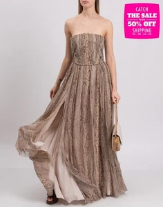 RRP €3542 ANNA MOLINARI BLUMARINE Silk Chiffon Gown IT42 US6 M Reptile Print - Picture 1 of 9