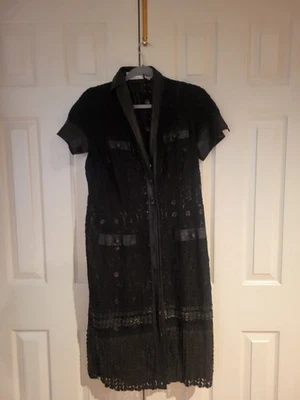 Beautiful Byron Lars By Beauty Mark Dress Lace Black Leather Trim Size 10 - Image 1 of 4