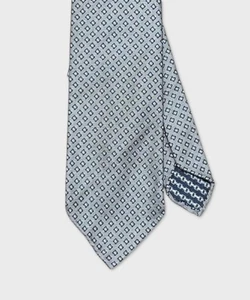 Petronius 1926 cravatta tre pieghe in seta sfoderata, fango fantasia blu KS3.03F - Picture 1 of 2