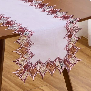 Corredor de mesa de lino natural 120 pulgadas tonos tierra neutros beige encaje artesanía... - Imagen 1 de 6