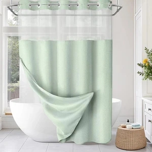 Juego de cortinas y forro de ducha sin gancho, ducha gofrera de hotel verde menta 72x74 pulgadas - Imagen 1 de 6