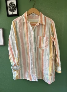 Camicia tunica donna Coldwater Creek lino a righe con bottoni taglia large petite - Foto 1 di 11