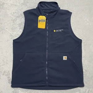 Carhartt Mens Large Vest Relaxed Fit Fleece Comfort Pockets Sleeveless Navy Blue - Picture 1 of 15