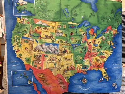 Panel de proyecto de tela de mapa de Estados Unidos edredón tramposo algodón 1 Y x 44" F57 Foto 1 de 4