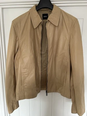 Men’s Large Hugo Boss Cream Beige Leather Jacket Nappa Leather Great Condition - Image 1 of 4