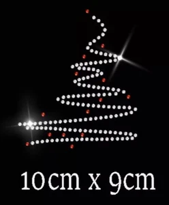 Christmas Tree Crystal Hot Fix Rhinestone Diamonte Iron On Transfer Motif - Picture 1 of 4