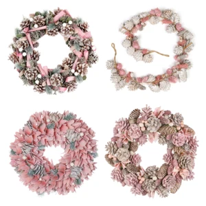 Pink Christmas Wreath Front Door Garland Home Fireplace Decor Xmas Decoration - Picture 1 of 6