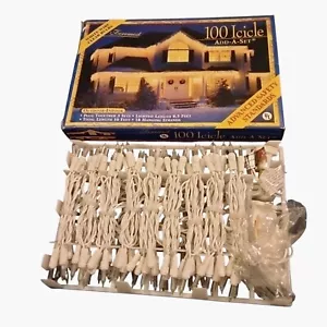 Icicle String Lights 100 White Wire Clear Bulbs Outdoor Indoor 10 Ft - Picture 1 of 10