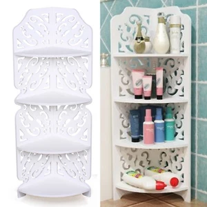 Mehrzweck-Eckregal aus Holz 4 Ebenen Standregal Badregal den Heimgebrauch Weiß - Bild 1 von 12