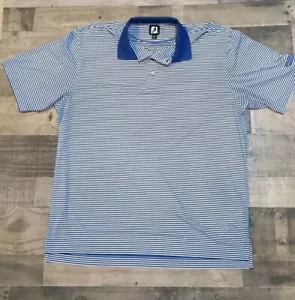 FootJoy FJ Golf Polo Men's XL Golf Logo White Blue Striped Stretchy Performance - Picture 1 of 6