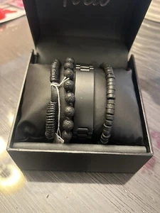 📿 FOLIO 4-teiliges Herren Geschenkset schwarzes Band & Armbänder Geschenk für Ihn 🆕 - Bild 1 von 6