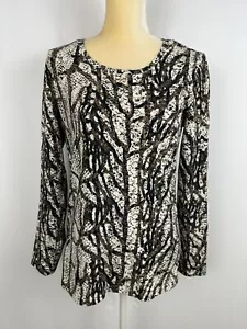 Hannah Top Women's Medium Brown White Geometric Long Sleeve Stretch Cotton Blend - Picture 1 of 5