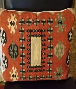 "Almohada Kilim tejida Pottery Barn Southwestern - lana roja negra - 18"" x 18""" - Imagen 1 de 17