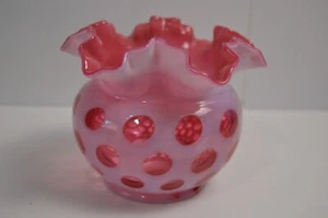 Vintage Fenton Cranberry Coin Dot Lamp Shade EUC Opalescent Glass 3" Fitter - Picture 1 of 23