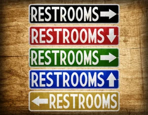 Retro Restroom With Arrow Novelty 4"x18" Sign - Picture 1 of 6