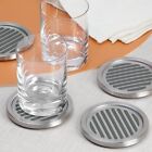 Forma Drink Coasters - Set of 4, Brushed Stainless Steel/Black