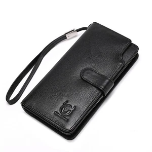 Bloqueo RFID Para Hombres Cuero Genuino Doble Plegable Larga Billetera Portatarjetas de Crédito Bolsillo - Imagen 1 de 12