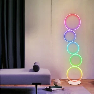 Modern RGB Circular LED Floor Lamp Unique Touch Control Dimmable Light w/ Remote - Picture 1 of 12