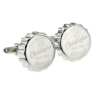 Personalised Happy Birthday Beer Bottle Top Cufflinks Presented in Box - Picture 1 of 6