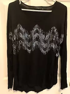 Apt. 9 Tunika Top Damen kleines T-Shirt schwarz mit silber metallic Viskose Elasthan neu mit Etikett - Bild 1 von 7