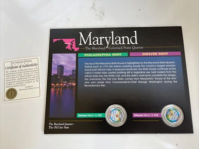 American Historical Society Colorized State Quarters. Maryland. COA - Image 1 of 4