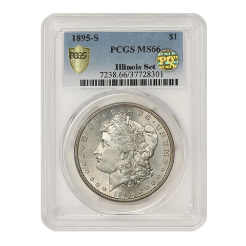 1895-S $1 American Silver Morgan Dollar PCGS MS66 PQ Approved Illinois Set Coin Cover