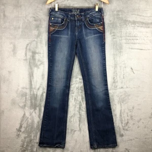 Zana Di Straight Denim Size 7 Medium Wash Embroidered Distressed 32 in Inseam - Picture 1 of 24