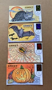 US FDC Collins Hand-Painted #5420-23 Set 4 Spooky Silhouettes 2019 Halloween - Picture 1 of 7