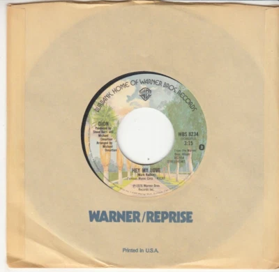 DION DIMUCCI - HEY MY LOVE - ORIGINAL WARNER BROS. RECORDS 45 - GREAT SHAPE Foto 1 de 2