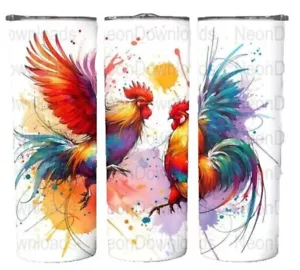 Watercolor Rooster Chicken Cockfight 20oz Tumbler Insulated Travel Mug Cup - Picture 1 of 3