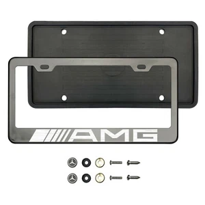 AM6 Laser Etched Black Smoke Chrome Stainless Steel License Frame Silicone Guard - Picture 1 of 1