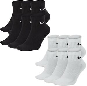 6 PACK NIKE Logo Sports Ankle Socks, Pairs Men's Women's - Black White